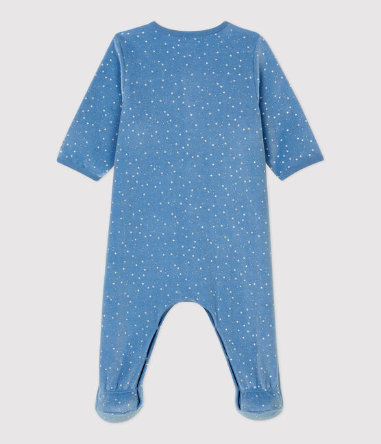 Babies' Starry Organic Cotton Velour Sleepsuit with Collar ALASKA blue/MARSHMALLOW white